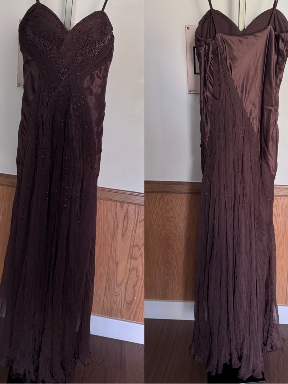 Nina Austin Chocolate Brown Beaded Maxi Gown medium